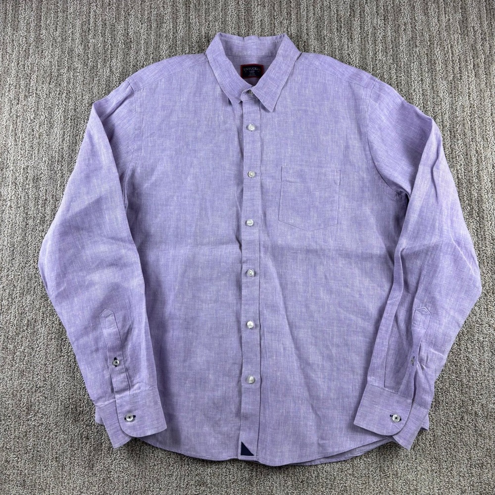 UNTUCKit Selegas Men's‎ Large Purple Linen Button Down Shirt Long Sleeve Casual - Picture 3 of 10